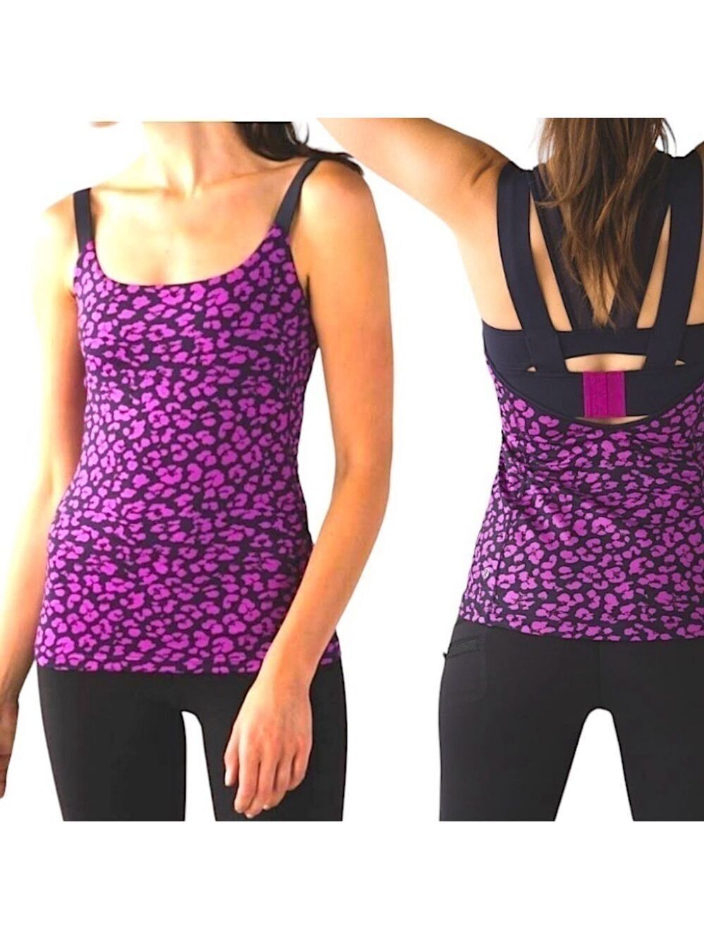 Lululemon Super Sport Tank Sz 6 Mini Cherry Cheetah Ultra Violet Naval Blue Top